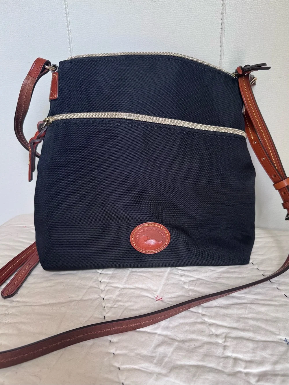 Dooney & Bourke Black Nylon Crossbody with Brown Leather Trim - Picture 2 of 8